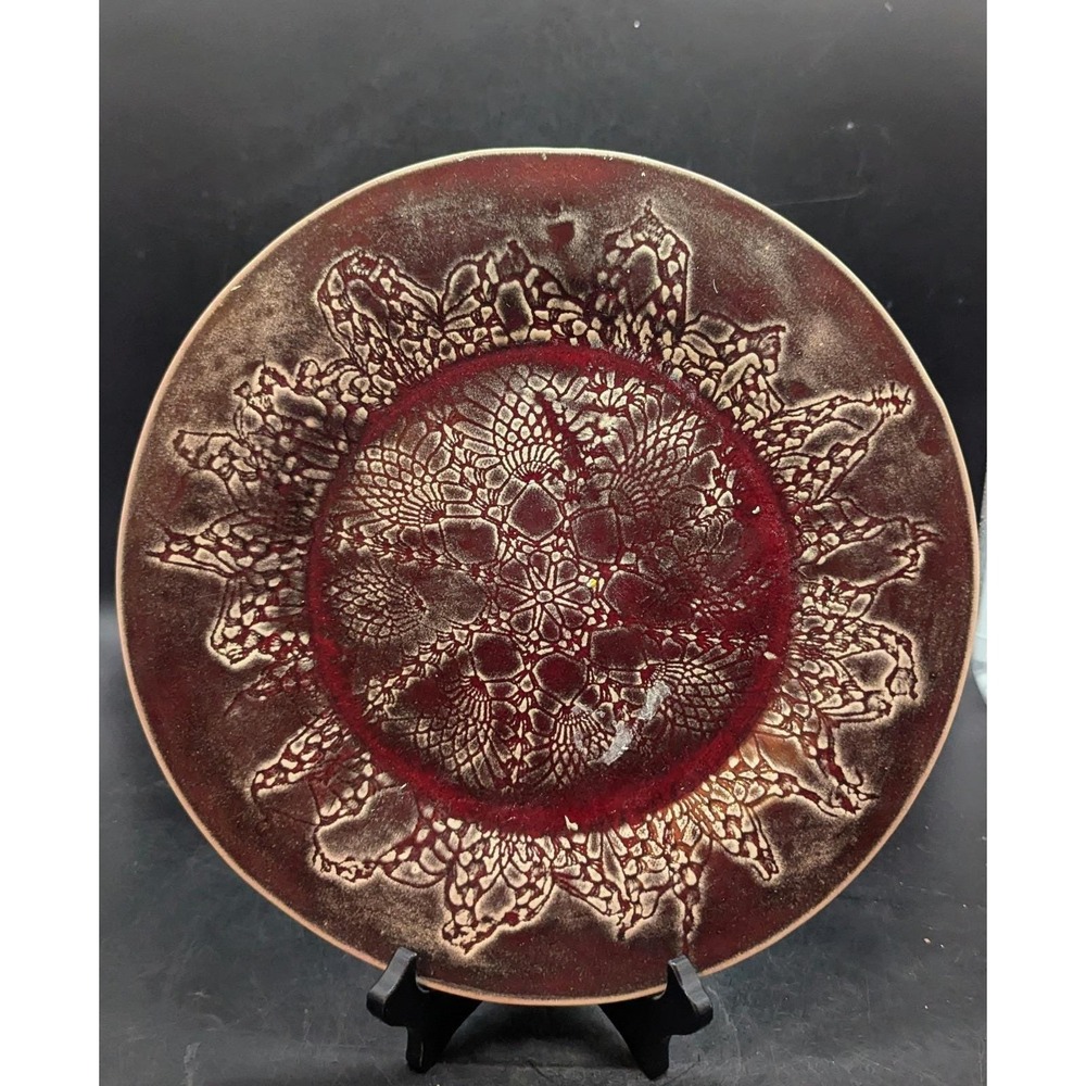 Vintage Bantam‎ Tileworks Studio Art Pottery 12" Red Textured Charger Plate